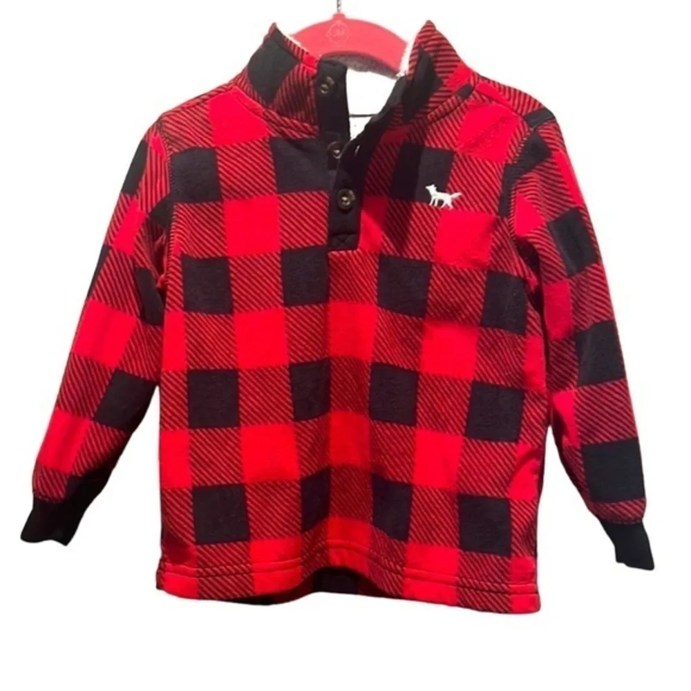 Carter’s Buffalo Plaid Red Black Buffalo Check Fleece Pullover Shirt 24 Months